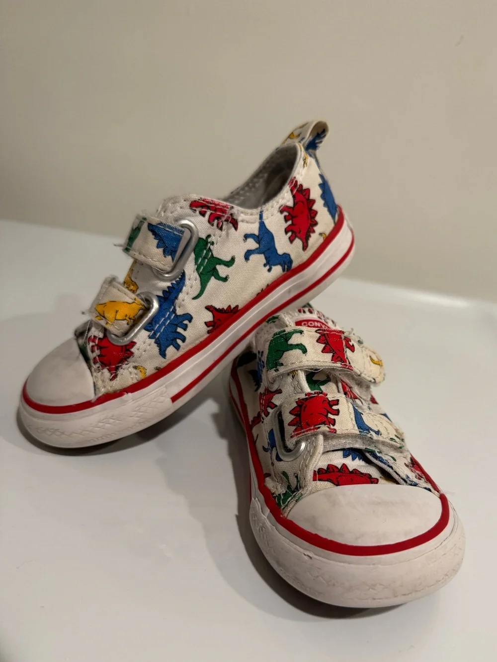 Converse Kids White Sneakers with Colorful Dinosaur Print